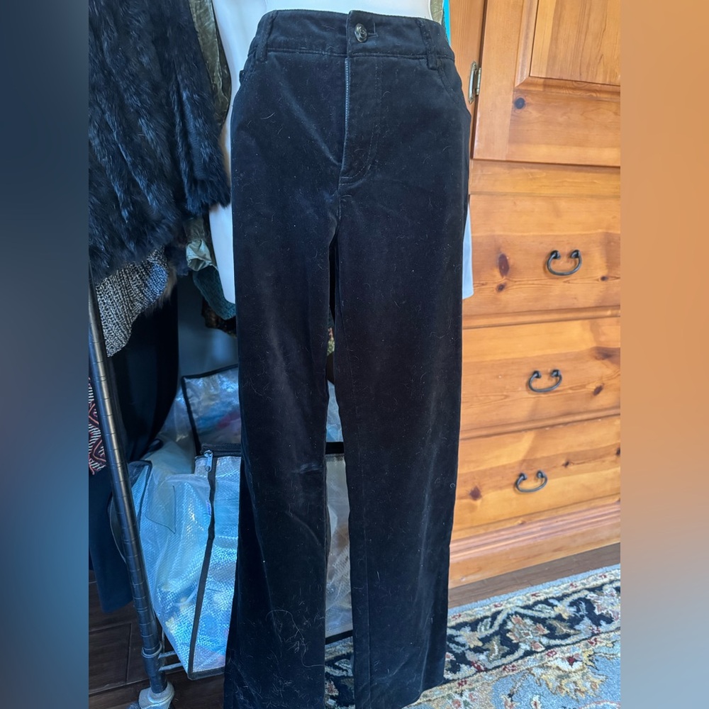 Black Cotton Velvet Straight-Leg Pants